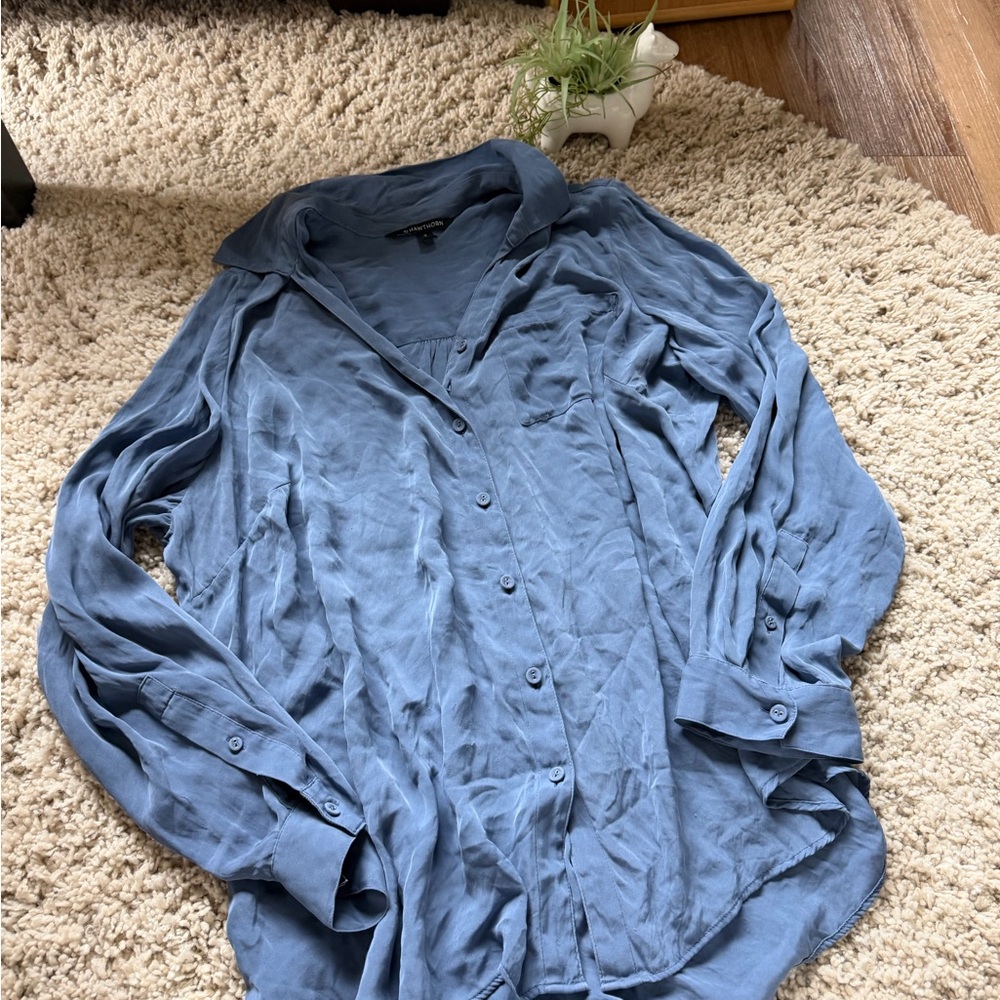 41 Hawthorn Women's Slate Button Down blue spring navy flowy Shirt